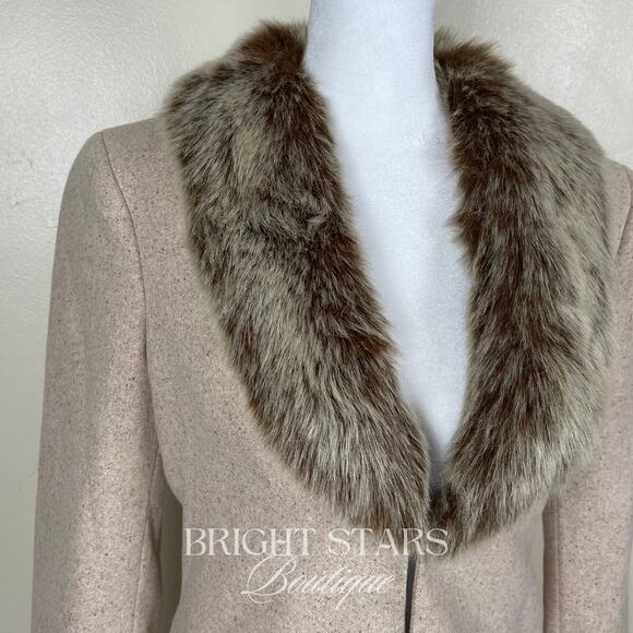 Vintage Rare Jacket Faux Fur Wool Collar ASO Rachel Green Friends Beige Classic - Picture 8 of 12